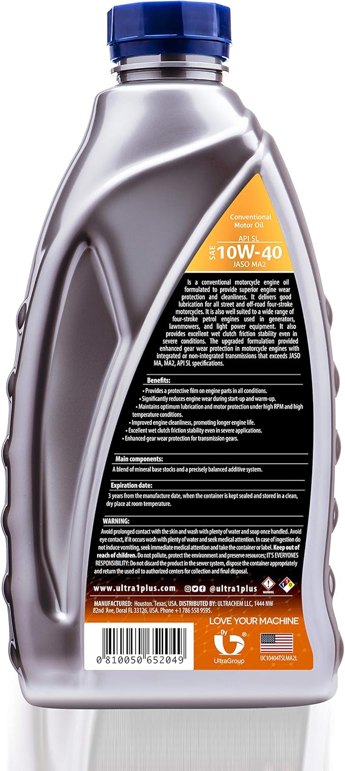 ULTRA 1PLUS 4T 10W-40 Conventional Motorcycle Oil API SL JASO MA2-10W40 Motor Oil, 6 Quarts