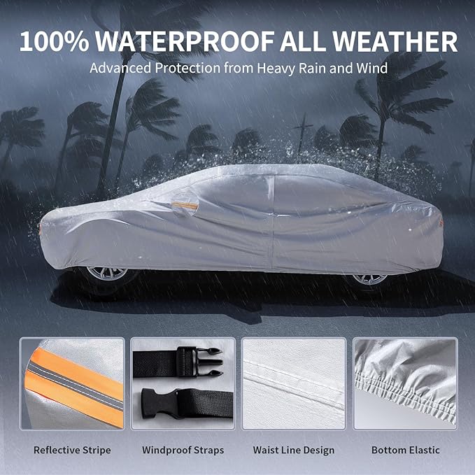 10 Layers Car Cover Custom Fit for Volkswagen/VW Jetta 2005-2026 100% Waterproof All Weather Automobiles, Gift with Towel, Heavy Duty Car Covers for Rain Sun UV Protection with Door Zipper.