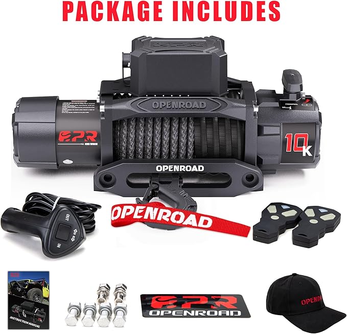 OPENROAD 10000 lbs Winch with Synthetic Rope and 2 Wireless Remotes -Panther Series 3S