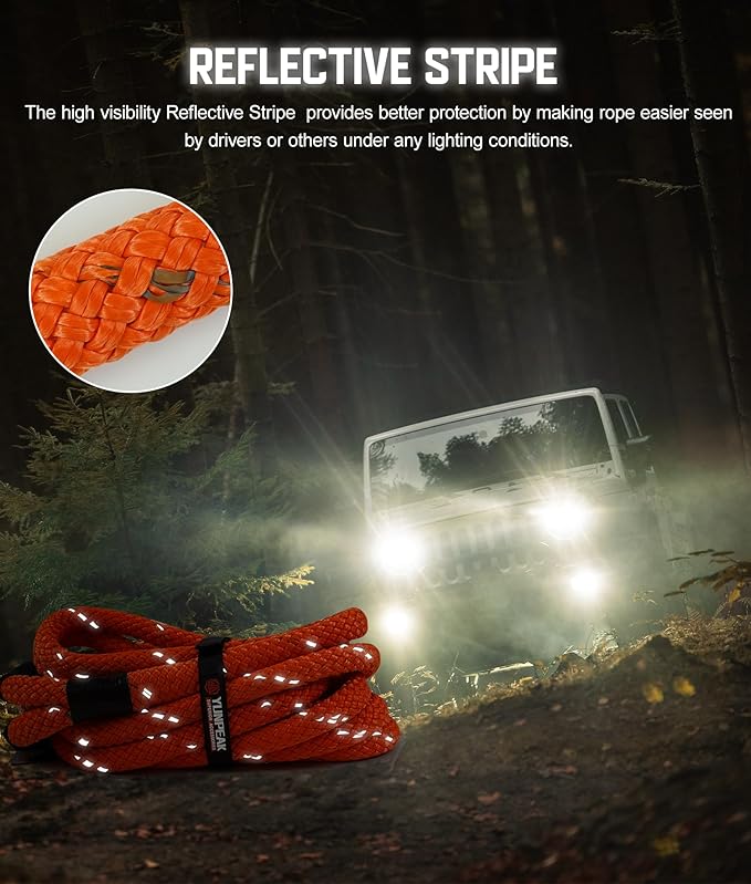 1.26" x 30ft Heavy-Duty Kinetic Recovery Rope – 56,000lbs Break Strength – Includes 2 Ultra-Strong UHMWPE Soft Shackles – Ideal for Trucks, SUVs, Jeeps, UTVs, ATVs & Tractors (Orange)