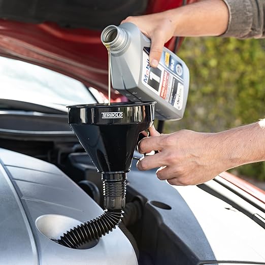 Automotive Flex Funnel with Hose | Wide Mouth Flexible Oil Funnel for Automotive Use - Gas, Transmission Fluid, Car Fuel, Oil Change (Black)