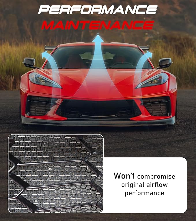Black Aluminum C8 Front Radiator Guards Grille Fit for Corvette C8 Stingray Z51 Coupe Convertible/HTC 2020-2025 OEM Style 2PCS Front Outer Grill Guard Grille Vents Insert Mesh Set