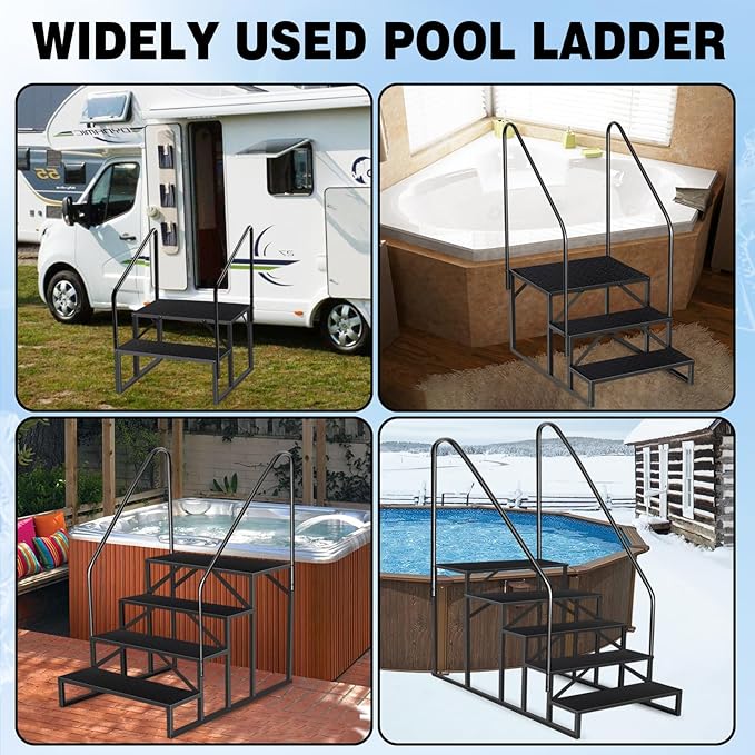 RV Steps with 2 Handrails, 2 Step RV Stairs 660lbs Load Capacity, Heavy Duty Camper Steps with Wide & Anti-Slip Platform, Portable Outdoor Metal Entry Stairs for Hot Tub, Mobile Home, Travel Trailers