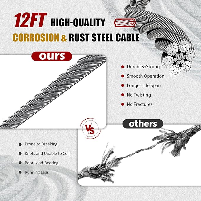 Come Along Winch,4T Capacity with 10FT Steel Cable,Heavy Duty Ratchet Power Puller Tool with Dual Gears,3 Hooks,Hand Winch Tool for Road Vehicle Recovery and Pulling Tree