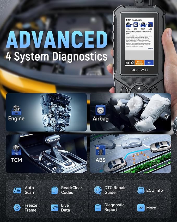 MUCAR CDE900 Elite OBD2 Scanner with 28 Reset Service, Oil/SAS/EPB/BMS/ABS Bleeding, Engine Transmission ABS SRS Car Diagnostic Tool, FCA AutoAuth, Lifetime Free Upgrade