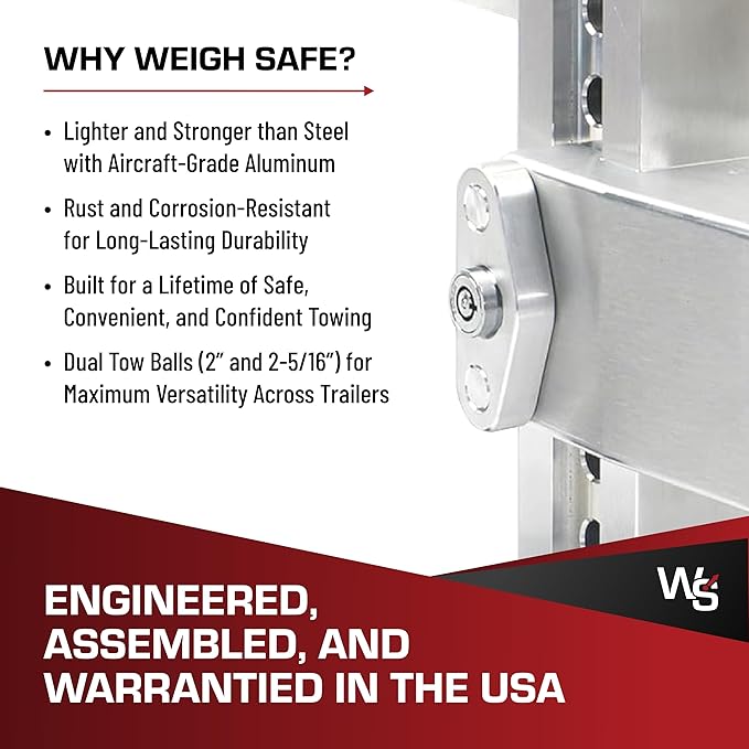 Weigh Safe Adjustable Trailer Hitch Ball Mount, 6" Adjustable Drop Hitch for 2" Receiver w/ 2 pc Keyed Alike Lock Set, Heavy Duty Aluminum Trailer Tow Hitch w/ Chrome Plated Tow Balls, 12,500 lbs GTW