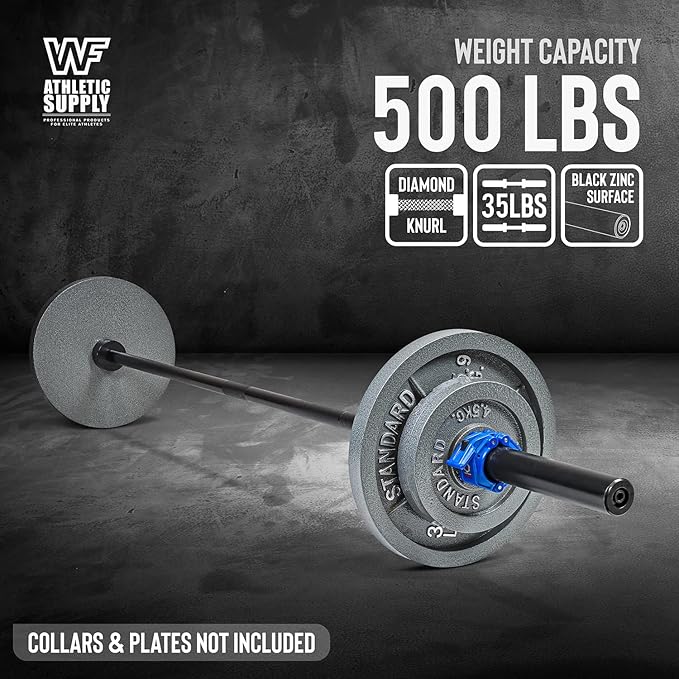 WF Athletic Supply 7 ft 2-inch Olympic Weighted Solid Steel Bar Barbell, for Weightlifting/Bench Press/Deadlift and Power Lifting Strength Training, with Rotating Sleeve, Home Gym