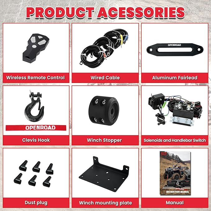 OPENROAD 6000 lbs UTV Winch, Waterproof IP67 Electric Trailer 6k Winch with 1/4"×50ft Synthetic Rope,Wireless Remote and Winch Stopper (6000lb with Mounting Plate)