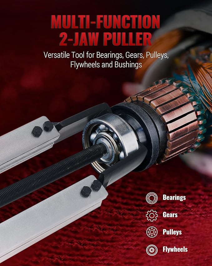 Gear Puller Set, Adjustable 2 Jaw Bearing Puller, Pulley Puller, Flywheel Puller Kit with Extendable Arms and Reversible Jaws for Removing Bearings, Gears, Pulleys and Flywheels