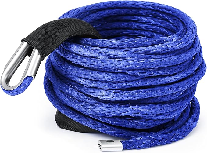 Blue Synthetic Winch Rope 3/8'' x 50ft 26, 500 Lbs Synthetic Winch Line Cable Rope with Protective Sleeve for Off Road Vehicle 4WD SUV Truck ATV UTV SUV