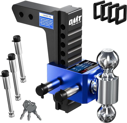 Orion Motor Tech Adjustable Trailer Hitch, Heavy Duty Drop Hitch 2 inch Receiver, 8" Drop & Rise Hitch with 2" & 2-5/16" Balls, 360° Dual-Ball Mount with 12500 lb. Towing Capacity for Class III & IV