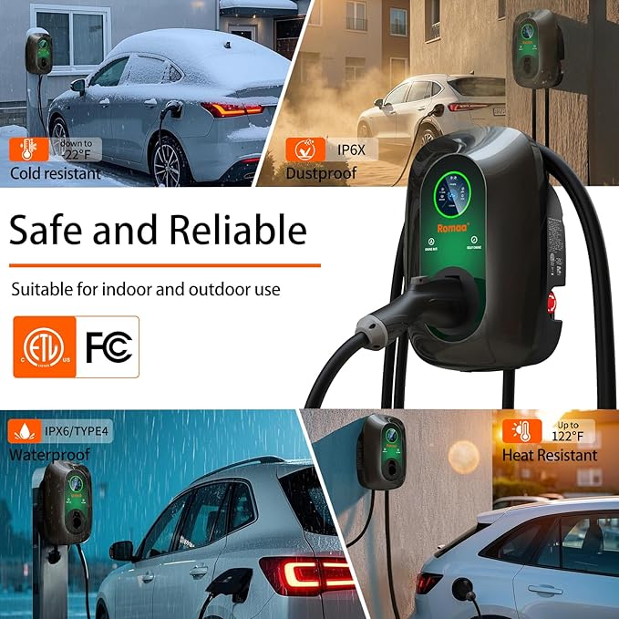 Level 2 EV Charger Hardwired 48 Amp J1772 Charger - 240V Home EV Charging Station - ETL Listed, FCC Part 15 - NEMA Type 4 IP66 - App WiFi Smart Display, 25 ft, 4.3 inch LCD, Gray