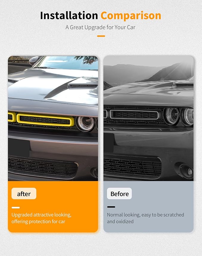 Hoolcar Front Grille Radiator Grille Insert Cover Grillwork Trim Compatible with Dodge Challenger 2015-2024, Exterior Accessories, Yellow, 2pcs