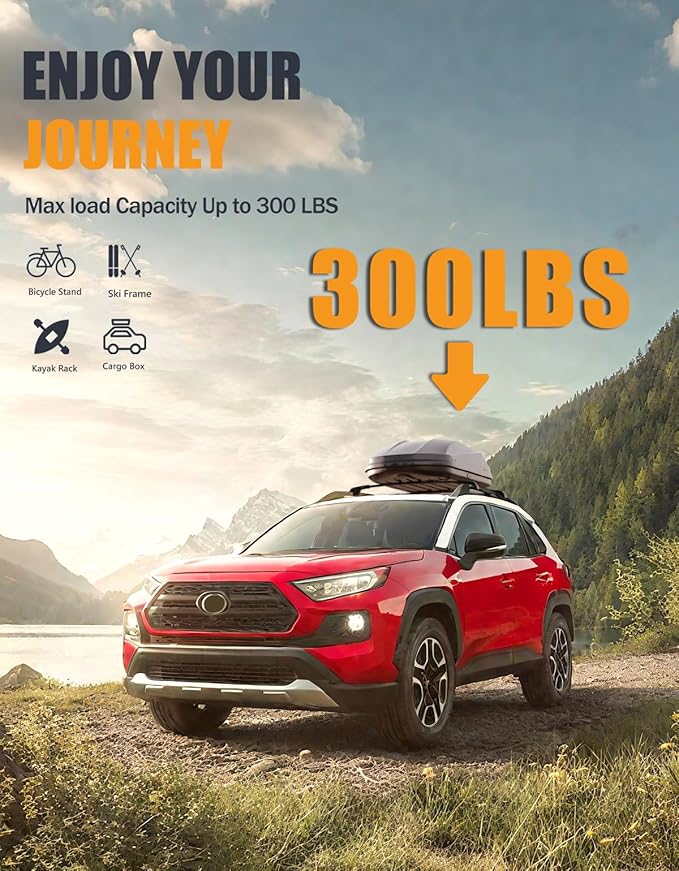 KINGGERI 300lbs Roof Rack Cross Bars Compatible with 2019-2025 Toyota RAV4 Adventure/TRD Off-Road with Raised Side Rails, Lockable Heavy Duty Aluminum Roof Rails Crossbars Luggage SUV Accessories