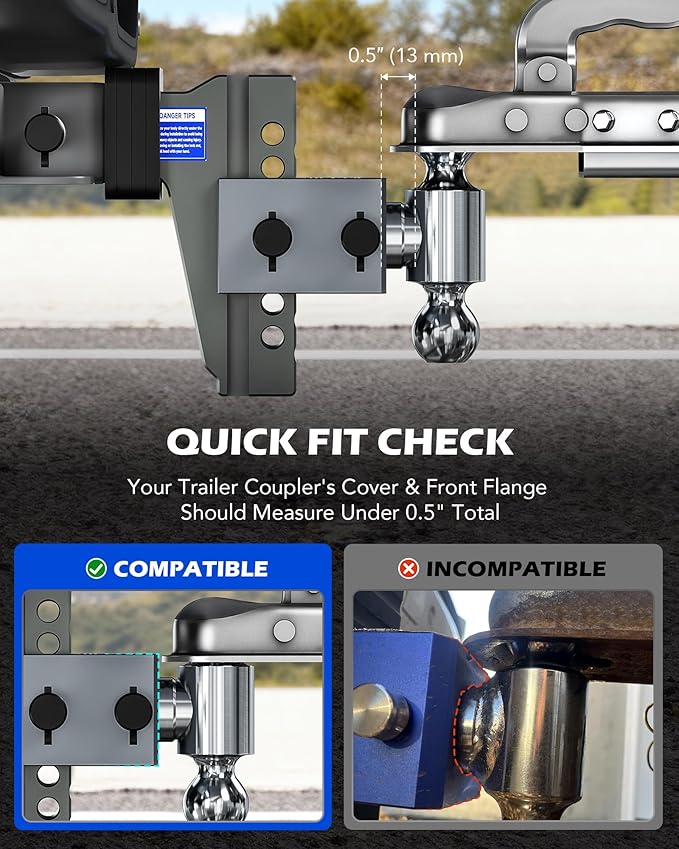 Orion Motor Tech Adjustable Trailer Hitch, Heavy Duty 2.5 inch Receiver Hitch, 6" Drop Hitch with 2" & 2-5/16" Balls, 360° Dual-Ball Mount with 18500lb Towing Capacity for Class IV & V, Gray