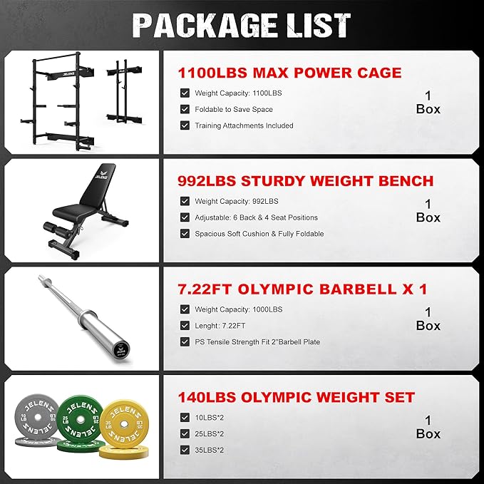 Folding Squat Rack, Wall Mounted Power Rack for Home Gym, Space Saving Multi-Functional Power Cage with Attachments