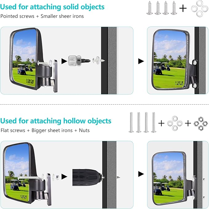 10L0L Golf Cart 4 Panel Rear View Accessories & Side Accessories Kit-Universal for Yamaha Club Car EZGO Model Eliminate Blind Spots