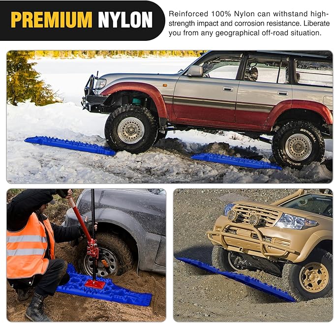 Nilight Recovery Off-road Traction Boards with Jack Lift Base Emergency Tire Ladder Mats For 4WD 4X4 Mud Sand Snow with 2PCS Mounting kit Carry Bag 2 leashes (Blue)