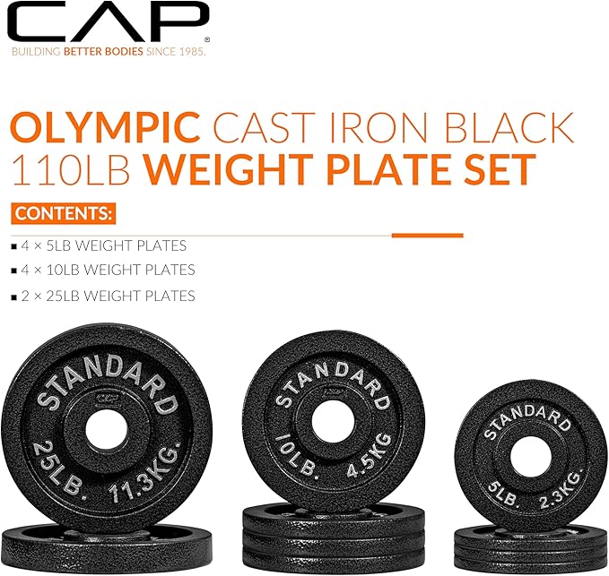 CAP Barbell 2-Inch Olympic Cast Iron Plate Weight Set | 75-285 lbs | Multiple Options