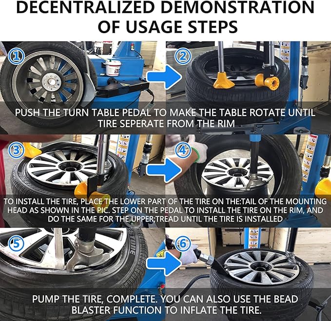 ME-T555 2.0HP Tire Changer Machine with Double Side Assist Arm Bead Blaster Tire Repair