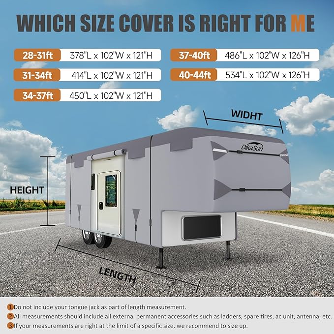 5th Wheel RV Covers 28-31ft Travel Trailer with 7-PLy Layers Windproof Waterproof Toy Hauler Camper Cover Fifth RV Skirting for Winter Protection