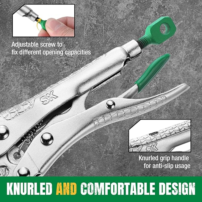 SK 6.5" Long Nose Locking Pliers, Premium CR-V Construction, Ergonomic Anti-slip Handle, Ideal for Welding or Assembly