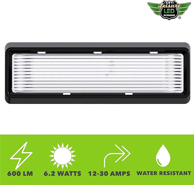 Leisure LED 2X RV Exterior Porch Utility Light XL 12v 650 Lumen Lighting Fixture. Replacement Lighting for RVs, Trailers, Campers, 5th Wheels Black Base Clear Lens (Black, 2-Pack)