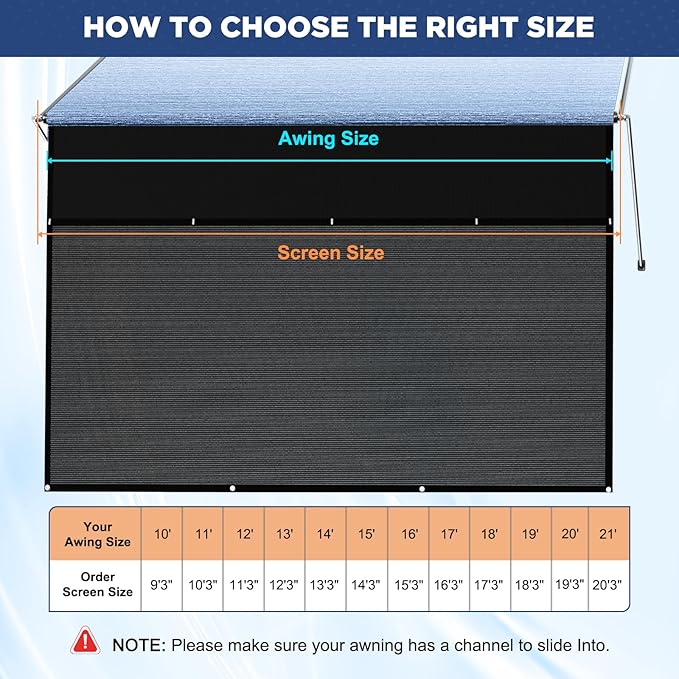 RV Awning Sun Shade Screen with Zipper 7' X 14'3",600D Oxford Cloth + Vinyl Mesh,Sunscreen Shade Complete Kits for Camper Trailer Awning,Black
