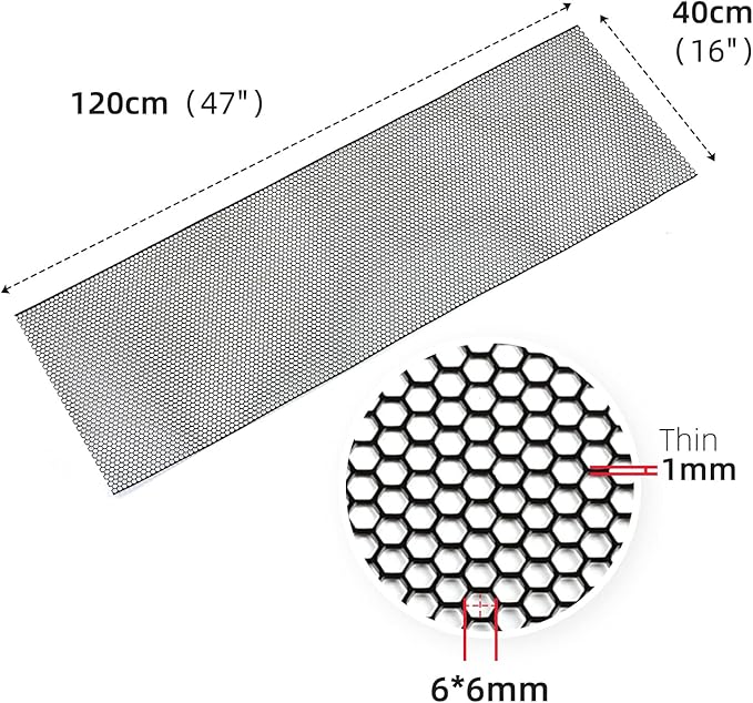 AggAuto 47x16 inches Car Pickup Truck Grill Mesh Spoiler Bumper Vent Aluminum Alloy Automotive Grille Insert Air Intake Racing Honeycomb Hole 6mm Spacing 1mm Black