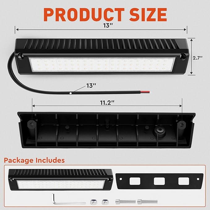 LED RV Exterior Porch Utility Light Waterproof 10-30V DC Low Current 13" Lighting Fixture 90W 2800LM Aluminum Base led Scene Lighting for RV, Trailer, Camper(6000K Nature Yellow White)