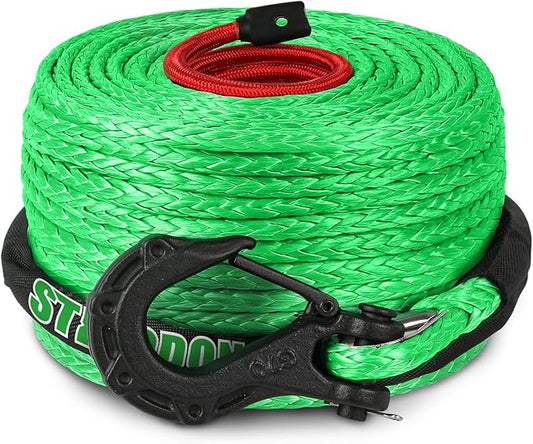 Synthetic Winch Rope, 3/8" x100ft 23809LBS Dyneema Winch Rope 3/8 Heavy Duty Winch Cable with Protective Sleeve Forged Winch Hook for 4WD Off Road Vehicle Truck SUV (Green)