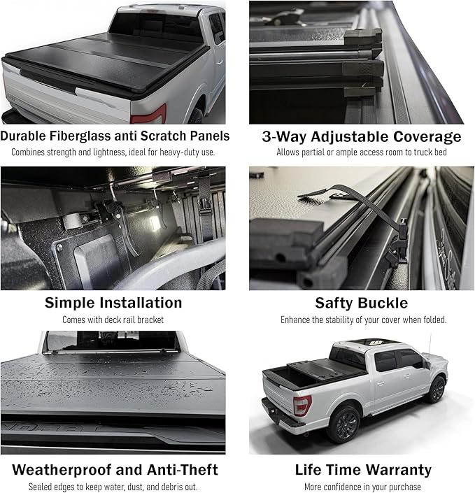 Tutel Hard Shell Folding Truck Bed Tonneau Cover|Fits 2016-2026 Toyota Tacoma w/OE Track System 5' 1" Bed (60.5") - TULH021