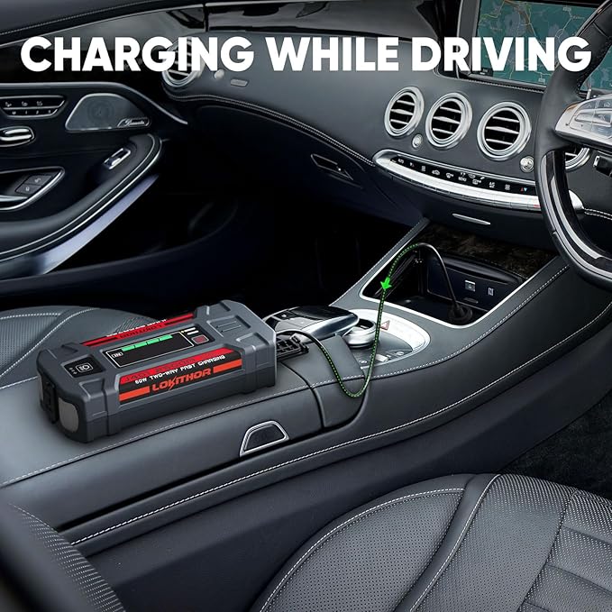 LOKITHOR J401 Car Battery Jump Starter, 2500A Battery Jumper Starter Portable, 12V Jump Box, Jumper Cables for Upto 8.5L Gas and 6.5L Diesel Engines, 60W Fast Charging, Smart Digital Screen LED Light