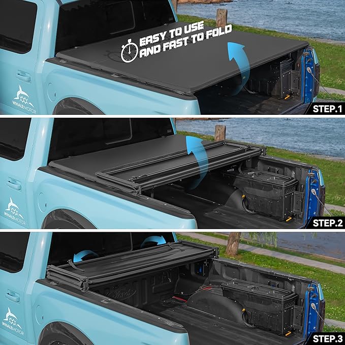 Truck Bed Tonneau Cover Compatible with Ford F150 F-150 2004-2014 5.5 ft Short Box, Soft Folding(Tri Fold) Style