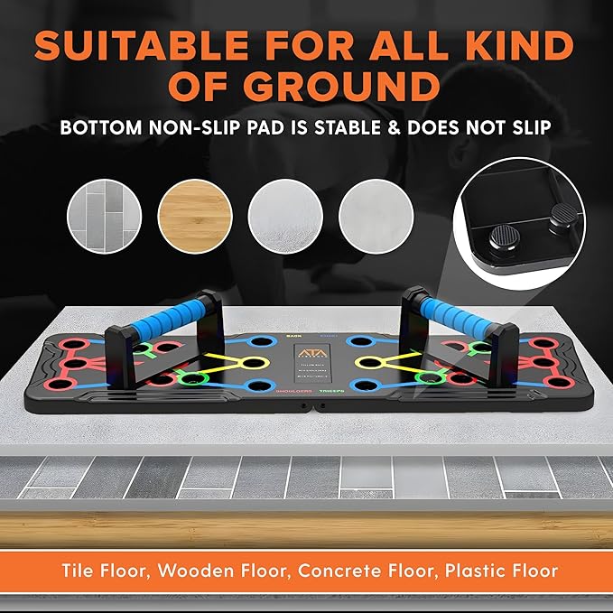 ATA-Strength Heavy-Duty 15-in-1 Foldable Push Up Board for men and women with Adjustable Grip Strengthener, skipping Rope, and 3 Resistance Bands Comprehensive Home Workout System for Targeted Muscle Training and Enhanced Grip Strength