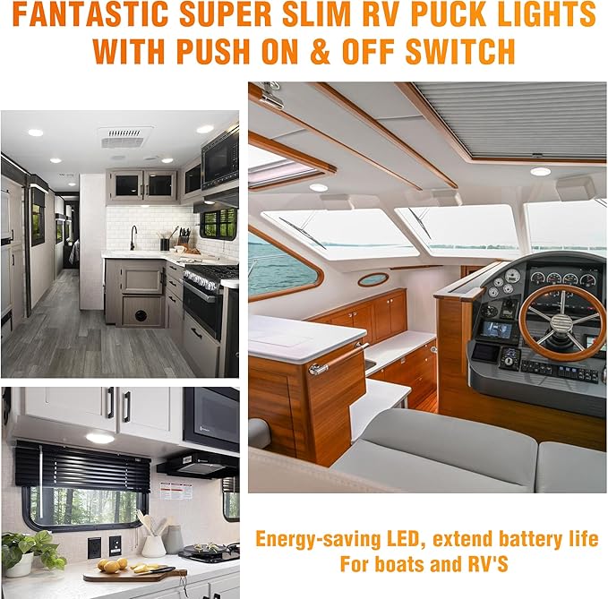 Facon 4.5" LED RV Puck Light Surface Mount - 2Pack, SY-SM45 12V RV Dome Light with Switch, 370LM Daylight White (6000K), Ideal for RVs, Motorhomes, Campers, Marine Vehicles