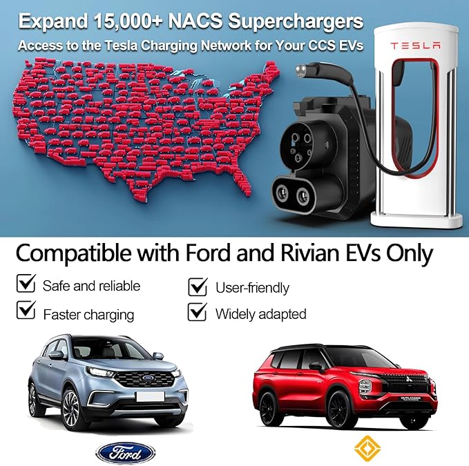 2025 Upgraded Tesla Charger Adapter, NACS DC Adapters for Supercharger to CCS EV, 500 Amps 1000V, Compatible with Ford, Lightning, Rivian, GM, Volvo CCS1 Electric Vehicle Fast Charging