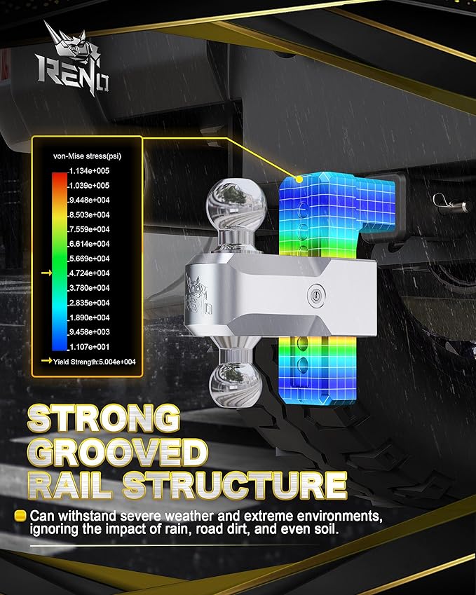 RENO Adjustable Trailer Hitch, Fits 2 inch Receiver Hitch 6" Rise/Drop Tow Hitch, Heavy Duty 2" & 2-5/16" Ball Hitches with 12,500 LBS GTW (1 Pack, Aluminum)