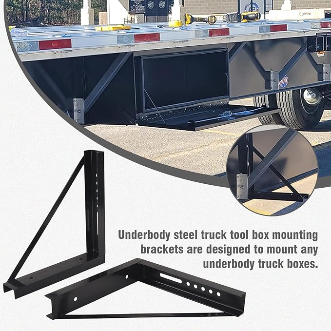 2 PCS 18 x 24 Inch Black Welded Structural Steel Mounting Brackets for Truck Trailer Underbody Tool Boxes with Screws Spacers and Sleeves