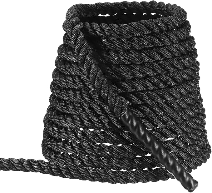 MECCANIXITY Battle Rope 40ft x 1 Inch Polyester Workout Rope Heavy Fitness Exercise Rope for Strength Training Home Gym Muscle Building, Black