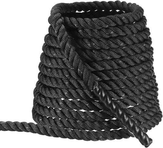 MECCANIXITY Battle Rope 40ft x 1 Inch Polyester Workout Rope Heavy Fitness Exercise Rope for Strength Training Home Gym Muscle Building, Black