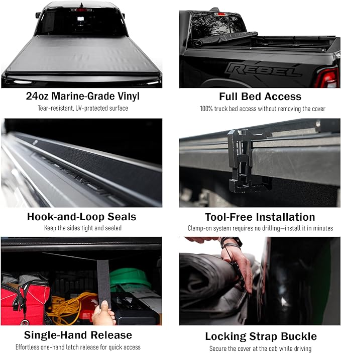 Soft Roll Up Truck Bed Tonneau Cover |SR017|Fits 2015-2026 Ford F150 6'5" Bed (78")