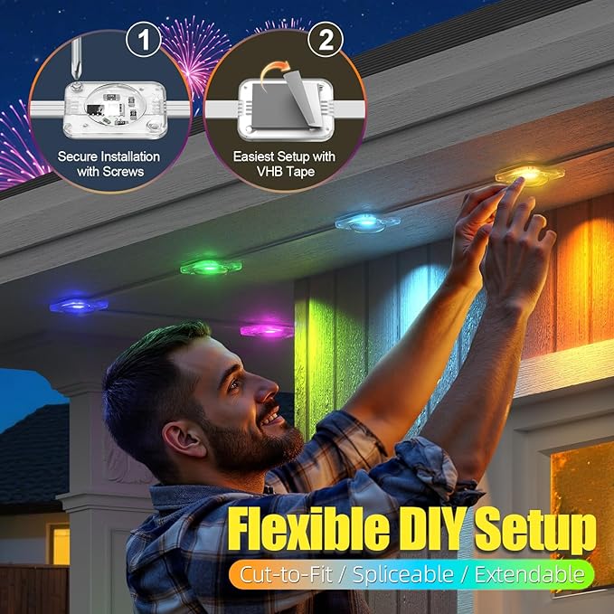 100ft Permanent Outdoor Lights for House, Christmas Lights Outdoor, RGB+IC IP67 Waterproof Smart LED Lights with App/Remote Control for Christmas, Thanksgiving, Halloween, Holiday Decor, Daily, Party