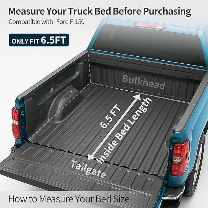 OEDRO Quad Fold Hard Truck Bed Tonneau Cover Fit for Ford F150 F-150 2015-2025 with 6.5ft Bed, Black