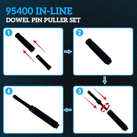95400 in-Line Dowel Pin Puller Master Set, 18 Pcs Efficient Dowel Pin Puller Tool, SAE and Metric Collets