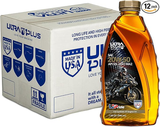 ULTRA 1PLUS 4T 20W-50 Full Synthetic Motorcycle Oil API SN JASO MA2-20W50 Motor Oil, 12 Quarts