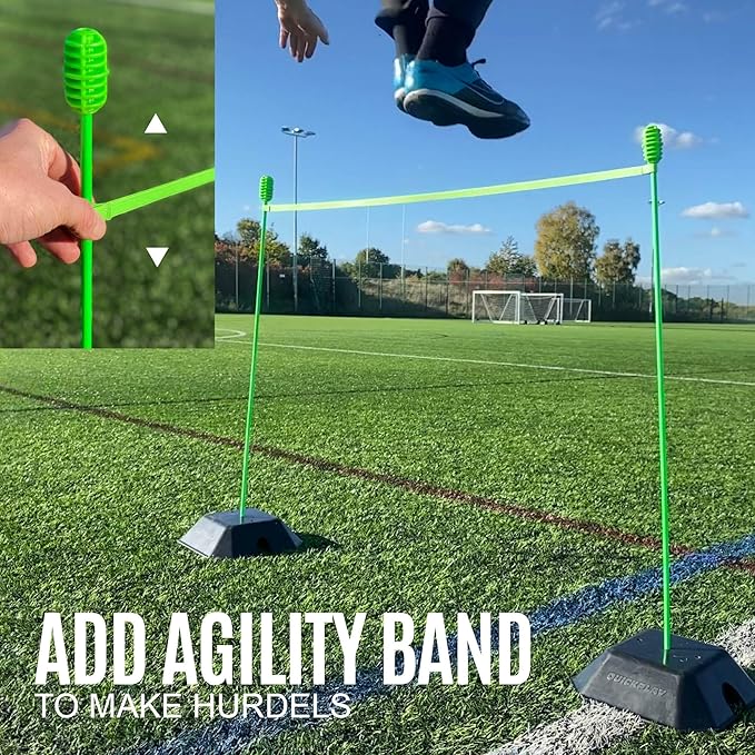 QUICKPLAY PRO Agility Poles (10x Adjustable 3ft to 6ft) for Turf & Court Training