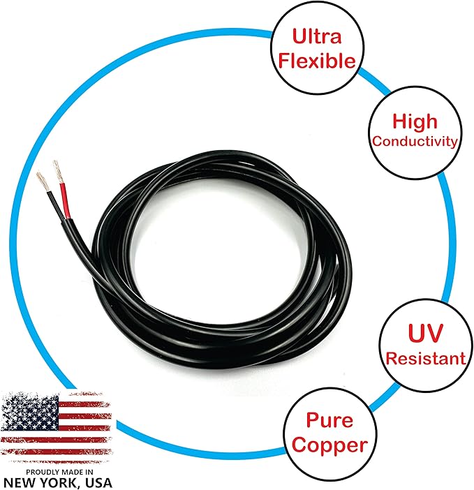NATIONAL Wire & Cable – 22 AWG 2-Conductor Premium Copper Wire, 100 ft, Stranded | Made in USA, Flexible Jacket | Electronics, Alarms, Signal Wiring, DIY, Indoor and Outdoor Use