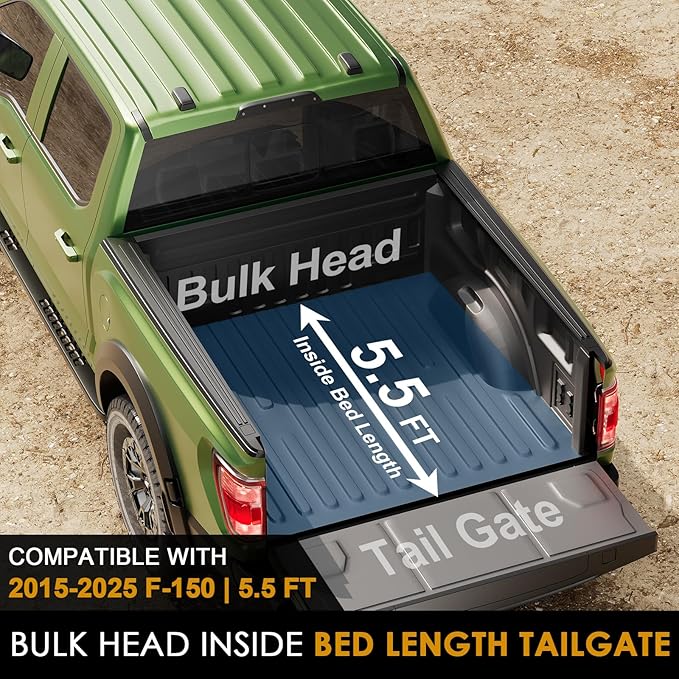 Low Profile Tonneau Cover Truck Bed for Ford F150 5.5 ft (67.1") 2015-2025, Fully Folded Vertical Clearance Hard Flip Fold Locking Drill-Free Install Waterproof Fiberglass Anti-Theft Security