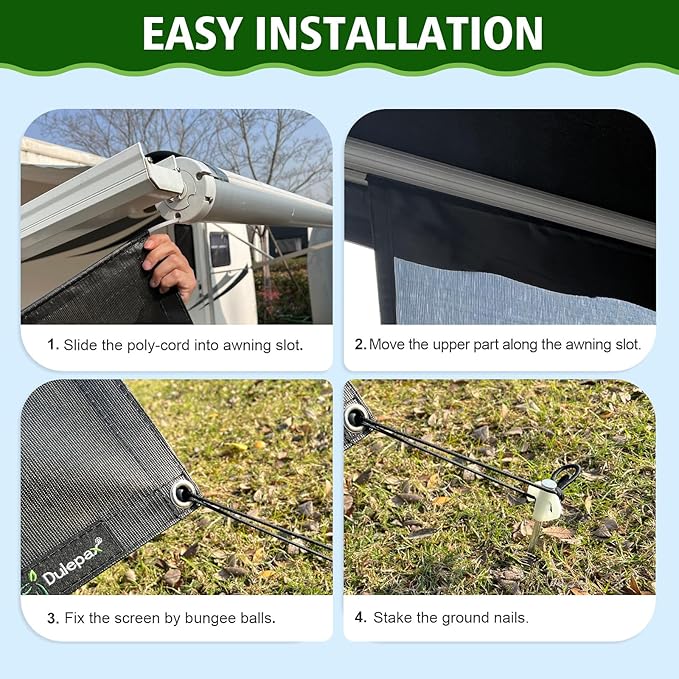 Dulepax RV Awning Sun Shade Screen with Zipper 9'X13'3'' -Second Generation RV Awning Shade Screen Significantly Improves Shadew and Privacy.Universal, Capmer Awning Shade with Complete Kits